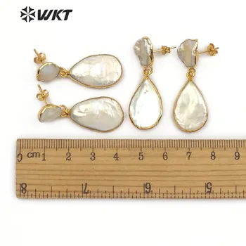 WT-E489 Gamtos Gėlavandenis Perlas Ašaros Formos Auskarai Balta Perlų Papuošalai Su Aukso Electroplated Nuotakos Pearl Drop Auskarai