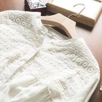 Atsistoti apykaklės, siuvinėjimo saulėgrąžos kratinys ilgomis rankovėmis balta medvilnė , marškinėliai palaidinė
