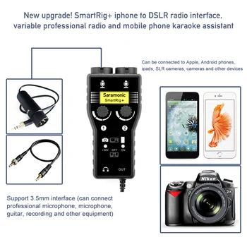 Saramonic Smartrig XLR Mikrofono Preamplifier Audio Adapteris Maišytuvas Suderinama su išmaniaisiais telefonais Guita už DSLR Fotoaparatas iPhone 7s 6