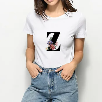 Y, Z, W, K, Q, Grafinis Atsitiktinis spausdinti sporto Salė Naujus marškinėlius Moterims Punk Hip-Hop Mielas Harajuku Plius Dydis marškinėliai Kawaii Vasaros Marškinėlius