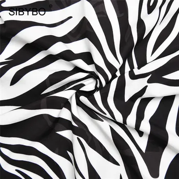 Sibybo Zebras Spausdinti Seksualus Tvarstis Marškinėliai Suknelė Rudenį ilgomis Rankovėmis Turn-žemyn Apykaklės Mini Suknelės Moterims Bodycon Šalies Vestidos 2020 m.