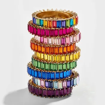 Didmeninė geros kokybės, 14 spalvų Sterlingas Sidabro 925 plonas aukso sidabro žiedas linijos mikro nutiesti vaivorykštė cz moterų žiedas