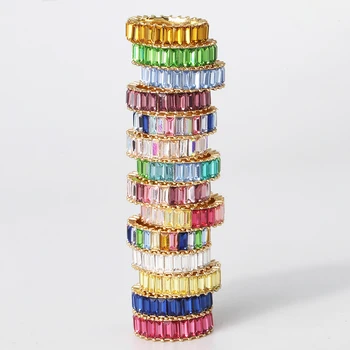 Didmeninė geros kokybės, 14 spalvų Sterlingas Sidabro 925 plonas aukso sidabro žiedas linijos mikro nutiesti vaivorykštė cz moterų žiedas