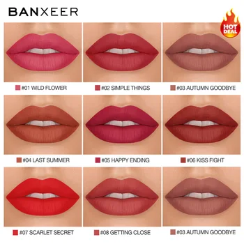 BANXEER Lipgloss Matinis 8 Spalvų Lūpų Blizgesys Švelnus Lūpų Skystas Matinis atsparus Vandeniui Lip Tint Full & turtingas Seksualus Lūpų Makiažas Kosmetikos