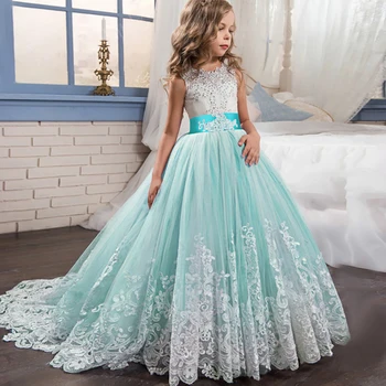 Naujausias Princesė Suknelė Mergaitėms Šalis Suknelė Super Puošnus Gėlių Nėrinių Tinklelio Suknelė Oficialią Vestuvių Vakarą Šalies Keltas Kamuolys Suknelė