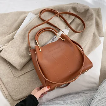 Retro pečių maišą 2020 m. žiemos naujas rankinės gryna spalva PU ponios maišelį laisvalaikio krepšys kasdienių pirkinių krepšys didelis maišas