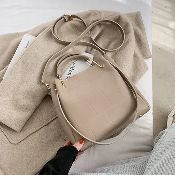 Retro pečių maišą 2020 m. žiemos naujas rankinės gryna spalva PU ponios maišelį laisvalaikio krepšys kasdienių pirkinių krepšys didelis maišas