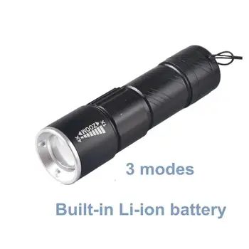 Topcom Kišenėje Mini LED Žibintuvėlis 3-Mode USB Įkrovimo Šviesos Didelės Galios 3W XPE Fakelas Žibintų įmontuota Baterija Avarinės Šviesos