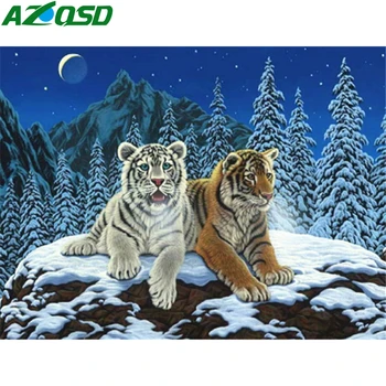 AZQSD Diamond Tapybos Tigras Žiemos Siuvinėjimo Pardavimas, Dovanų Deimantų Meno Gyvūnų Namų Puošybai Rankų darbo Kryželiu Visą Aikštę