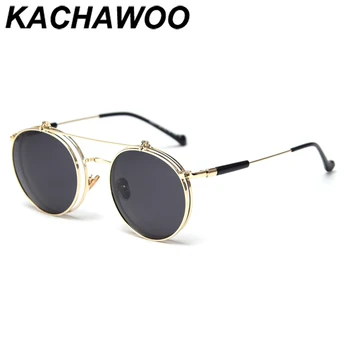 Kachawoo ratas apversti aukštyn steampunk akiniai nuo saulės vyrams poliarizuota metalo mėlynas apvalus saulės akiniai retro moteris mados 2021 unisex