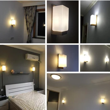 Moderni Medinė LED Sienos Lempos E26 E27 Lemputės sienos Žibintai Matinio Stiklo Namų gyvenamojo kambario, prieškambario, miegamojo