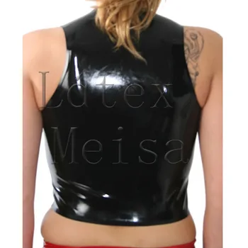Seksualus tankų stora moterų latekso liemenė su priekyje zip apdaila, kieto juoda spalva