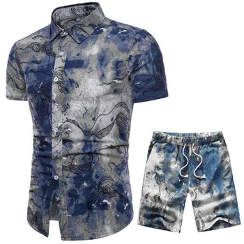 T-marškinėliai + šortai vasarą vyriški sportiniai kostiumas,5XL didelio dydžio vyriški trumparankoviai kostiumas, patogus ir kvėpuojantis atsitiktinis vyrų kostiumas
