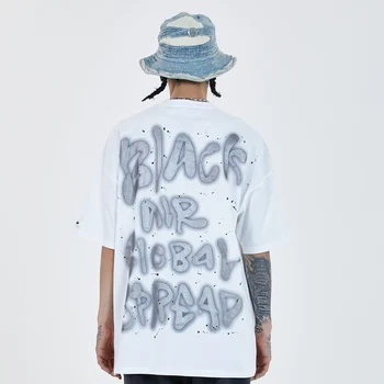 2021 Atspindintis Laiško Spausdinimo Harajuku T-shirts Streetwear Vasaros Hip-Hop Marškinėlius Vyrai Laisvi Trumpas Rankovės Marškinėliai vatos Pagaliukai Tees