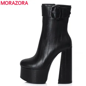 MORAZORA 2020 m sexy batai mados ekstremalių aukštakulniai platformos batai ponios batai, natūralios odos juoda sagtis moterų batai