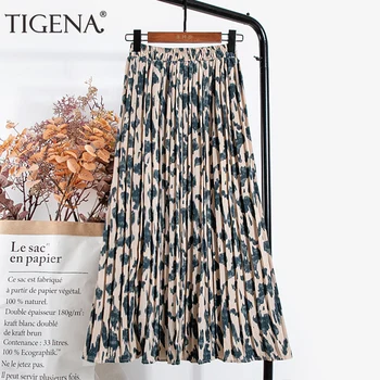 TIGENA Leopard Print Long Maxi Klostuotas Sijonas Moterų Mados 2021 M. Pavasario Vasaros korėjos Elastinga Aukštos Juosmens Šifono Sijonas Moteris
