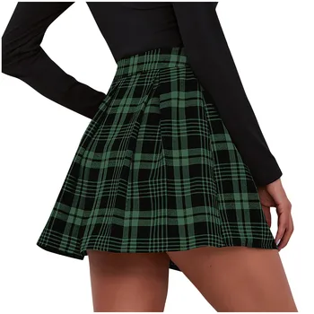 S-XL Spalvotų pledas klostuotas sijonas Moterų Sluoksniuotos Grotelės Sujungimas Klostuotas Sijonas Aukštu Juosmeniu Sijonas klostuotas mini sijonas jaunimo F4