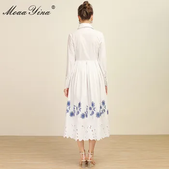 MoaaYina Mados Dizaineris suknelė Pavasarį, Rudenį Moterų Suknelė ilgomis rankovėmis Gėlių Siuvinėjimų Suknelės