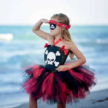 Kaukolės Modelis Mergaitė Piratų Kostiumų Tutu Suknelė Princesė Vasaros Suknelė Kūdikiams, Vaikams, Suknelės, Šaliai, Vaikų Cosplay Kostiumai Helovinas