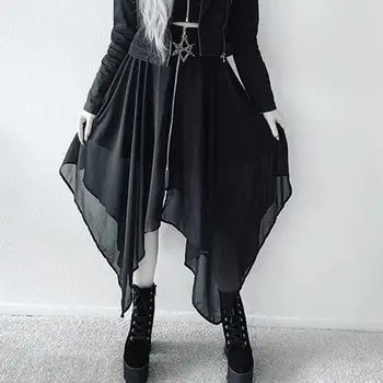Gotikos Maxi Sijonas Moterims Vasaros 2019 Nesimetriškas Akies Juoda Streetwear Mados Pentagram Su Užtrauktuku Didelis Juosmens Goth Girl Ilgi Sijonai