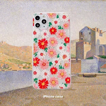 Gėlės saulučių Silicon cover atveju, masyvo iPhone XS 6 6S XR X Max Telefono 11 pro Atvejais soft Case for iPhone 7 8 Plius
