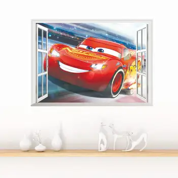 Mcqueen Automobilių Sienų Lipdukai Vaikų Kambario Berniukai Animacinių filmų Langą Nuimamas Print 