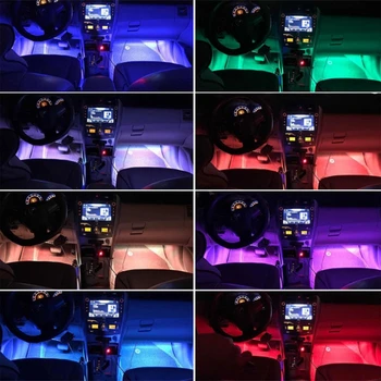 12V RGB Automobilio LED Šviesos Juostelės Muzikos Balso Garso Valdymo Automobilio Salono Dekoratyvinis Atmosfera Lempos Phone 