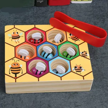 Medinė Miela Bičių Skinti Žaislas Žūklės Patirtį Kūdikių Ankstyvojo Ugdymo Žaidimas Su Spalvinga Avilys Lauke Vaikams Žaisti