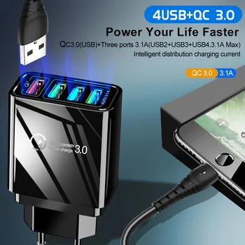4 Port USB Įkroviklį, JK, JAV, EU Plug Greitai Įkrauti 4.0 3.0 USB Greitas Įkroviklis QC4.0 QC3.0 Samsung 