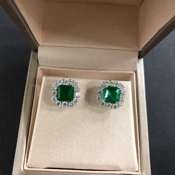 OEVAS 7*7mm Putojantis Žalia Cirkonis Stud auskarai moterims Aukščiausios kokybės Vestuvių papuošalai, Sužadėtuvių Auskarai Draugei, dovanos