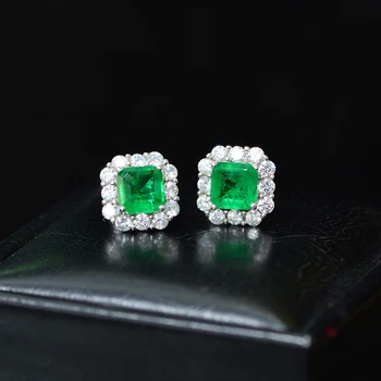 OEVAS 7*7mm Putojantis Žalia Cirkonis Stud auskarai moterims Aukščiausios kokybės Vestuvių papuošalai, Sužadėtuvių Auskarai Draugei, dovanos