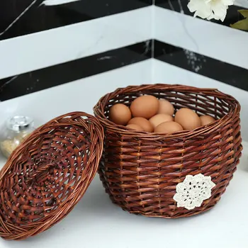 Gluosnio Vytelių Saugojimo Krepšys Kiaušinių Rotango Krepšys Su Dangčiu Virtuvės Įvairenybės Talpinimo Rankų Darbo Papuošalai Maisto Produktų Laikymo