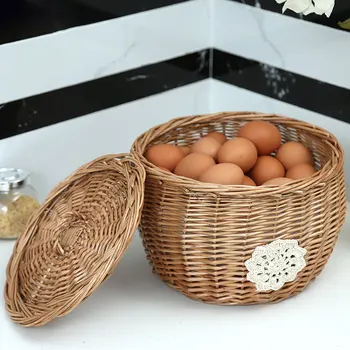 Gluosnio Vytelių Saugojimo Krepšys Kiaušinių Rotango Krepšys Su Dangčiu Virtuvės Įvairenybės Talpinimo Rankų Darbo Papuošalai Maisto Produktų Laikymo