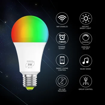 WiFi Smart Lemputės Šviesos Srautą Galima Reguliuoti Spalvotų Wake-Up Lights, Nr. Stebulės Reikia Suderinama Su Alexa 
