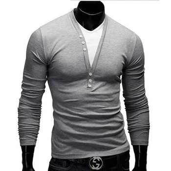 2017 m. užsienio prekybos pardavimo ilgomis rankovėmis T-shirt V-apykaklės netikrą dviejų dalių dizaino vyriški laisvalaikio Slim ilgomis rankovėmis T-shirt