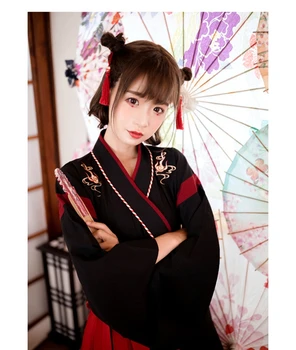 Japonų kimono pagerėjo Hanfu Han elementai juosmens liemens sijonas senovinio stiliaus Kinijos stiliaus kostiumas šviežių korėjos katė ir drabužių
