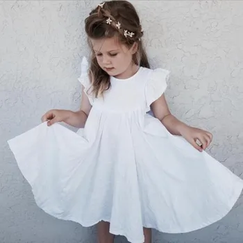 Mergaičių Suknelė 2019 M. Vasaros Vaikų Drabužiai Vaikas Skristi Rankovėmis Suknelė Princesė Medvilnės skalbiniai Nėrinių Suknelė Atsitiktinis Mergaičių Suknelė 2 Spalvos