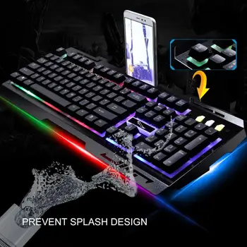 Juoda G700 Žaidimas Šviesos Laidinio USB Pelę ir Klaviatūrą Kostiumas Su Rainbow Apšvietimas LED Žibintai Mechaninė Klaviatūra, Žaidimų Pelės