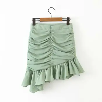Naujas Moterų mados vientisos spalvos klostuotas asimetriškas sijonas faldas mujer ponios atgal užtrauktuką vestidos elegantiškas ruffles hem sijonai QUN654