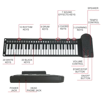 Aiersi 49 61 88 Klavišus Roll Up MIDI Lankstus Elektroninis Pianinas Silikono Nešiojamas, Sulankstomas Minkštas Piršto Klavišiniai Muzikos Instrumentai