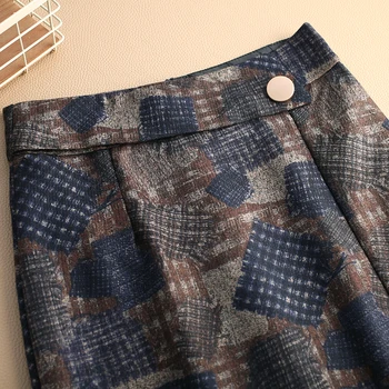 2020 m. žiemos moterų mados didelio dydžio padalinta paketo klubų pieštuku sijonai moterų kvadratų spausdinti ilgas tempas vilnoniai sijonai