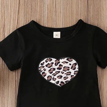 Vasaros Nauji Kūdikių Mergaičių Drabužių Rinkinys 2vnt Bamblys Vaikai Trumpas Rankovės Meilė Širdies Leopard Print T-shirt Klostuotas Sijonas Komplektai