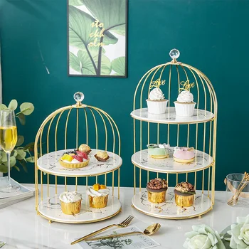 Kūrybos desertas stalo stendas keramikos trijų sluoksnių cupcake dėklas paukštis narve formos tortas topper popietės arbata užkandis stovo