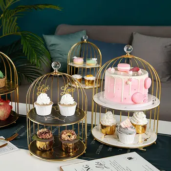 Kūrybos desertas stalo stendas keramikos trijų sluoksnių cupcake dėklas paukštis narve formos tortas topper popietės arbata užkandis stovo