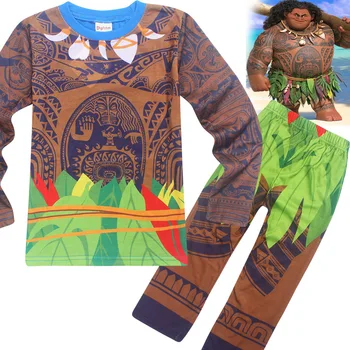 Maui Berniukai Sleepwear Moana vaiana Kostiumas Mergaitėms Pajama kalėdų Pyjama Vaikai pokemon Long Sleeve T-shirt+Print Drabužių Rinkinys