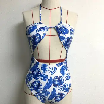 Lapų spausdinimo vientisi maudymosi kostiumėlį moteris Seksuali iškirpti maudymosi kostiumėliai moterims apynasrio push up plaukti kostiumas 2021 m. vasarą Monokini backless bodysuit