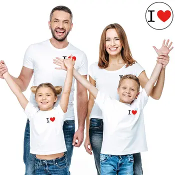 Meilė širdies laišką marškinėlius šeima atrodo tėtis, mama ir kūdikis mergaitė berniukas medvilnės drabužius vaikams mama ir man, komplektai, vaikams, nustatyti vasaros mum