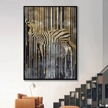 90x130cm Abstrakčiai Zebra Aukso Black Plakatai ir Spausdina HD Gyvūnų Sienos Meno Tapybos Drobės Šiuolaikinės Nuotraukos Kambarį Dekoro