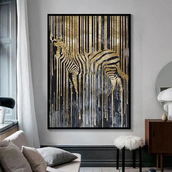 90x130cm Abstrakčiai Zebra Aukso Black Plakatai ir Spausdina HD Gyvūnų Sienos Meno Tapybos Drobės Šiuolaikinės Nuotraukos Kambarį Dekoro