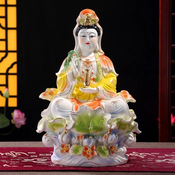 Budistų Budos Statula Guanyin Statula, Keramikos Amatai Porcelianinis Spalvotas Sėdi Lotoso Guanyin Budos Statula Balto Porceliano